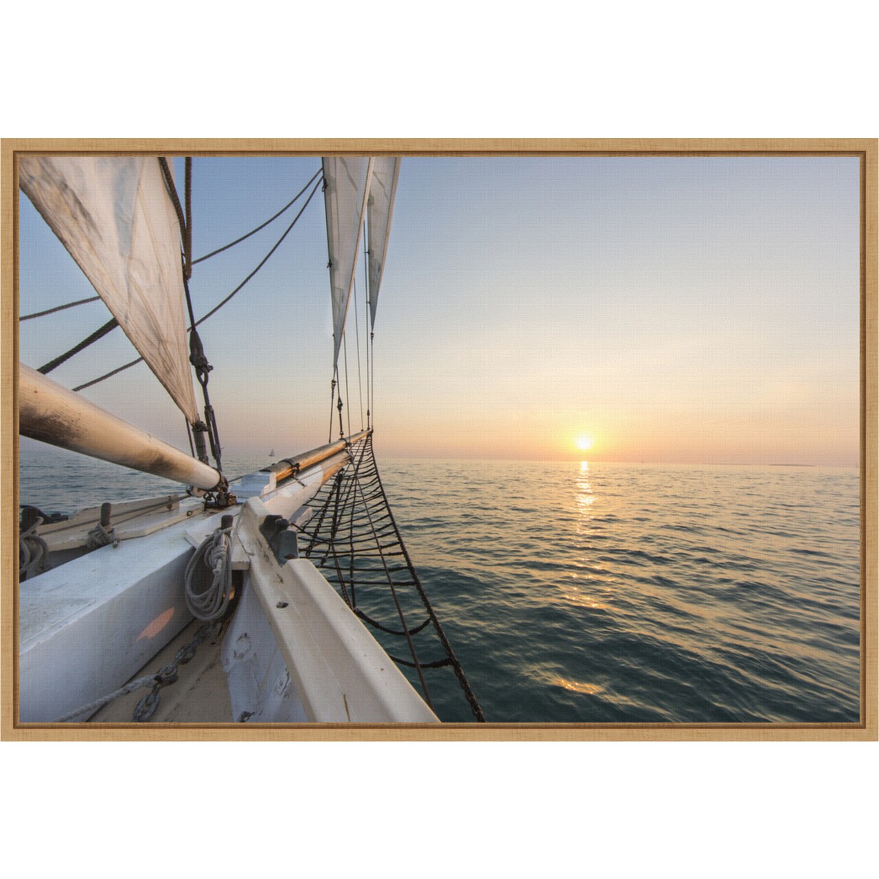 Sunset cruise on the Western Union schooner by Chuck Haney Danita Delimont 23-in. W x 16-in. H. Canvas Wall Art Print Framed in Natural